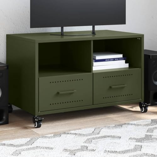 Qnhdfrt TV Schrank Lowboard Olivgrün 68x39x43,5 cm aus Stahl mit Rollen, 2 Schubladen und 2 Ablagen, mobiler TV Ständer fürs Wohnzimmer Qnhdfrt TV Schrank Lowboard Olivgrün 68x39x43,5 cm aus Stahl mit Rollen, 2 Schubladen und 2 Ablagen, mobiler TV Ständer fürs Wohnzimmer von Qnhdfrt