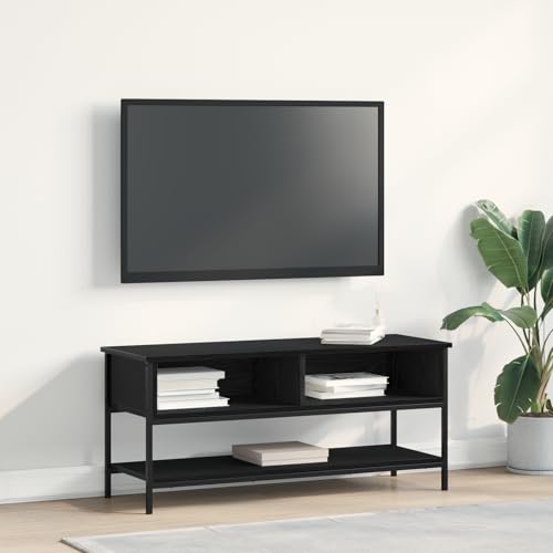 Qnhdfrt TV-Schrank Lowboard Schwarz Eiche 100x35x45 cm Modern Holzwerkstoff Stahl Wohnzimmer TV-Möbel mit offenen Regalen von Qnhdfrt