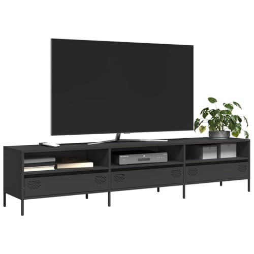 Qnhdfrt TV-Schrank Lowboard Schwarz Kaltgewalzter Stahl Industrie-Stil 202x39x43,5 cm mit 3 Fächern 3 Schubladen Verstellbare Füße für Wohnzimmer Schlafzimmer Qnhdfrt TV-Schrank Lowboard Schwarz Kaltgewalzter Stahl Industrie-Stil 202x39x43,5 cm mit 3 Fächern 3 Schubladen Verstellbare Füße für Wohnzimmer Schlafzimmer von Qnhdfrt