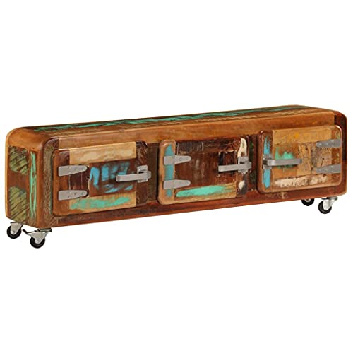 Qnhdfrt TV Schrank Lowboard Sideboard aus Massiv Altholz Antik Stil 120x30x37 cm mit 3 Türen und 4 Rollen Mobiles Möbel für Wohnzimmer Einzigartiges Vintage Design Qnhdfrt TV Schrank Lowboard Sideboard aus Massiv Altholz Antik Stil 120x30x37 cm mit 3 Türen und 4 Rollen Mobiles Möbel für Wohnzimmer Einzigartiges Vintage Design von Qnhdfrt