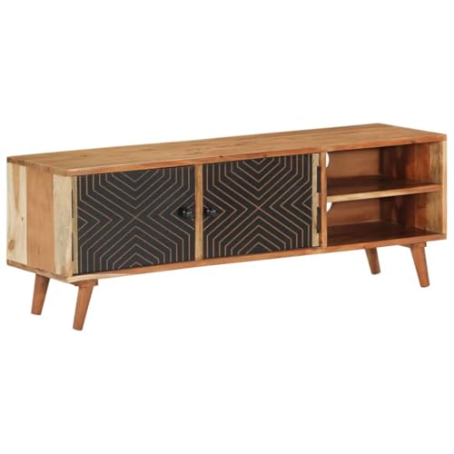 Qnhdfrt TV Schrank Lowboard Sideboard aus Massivholz Akazie Schwarz 112x30x40 cm mit Stauraum Modernes Design Robust Langlebig für Wohnzimmer TV Möbel von Qnhdfrt