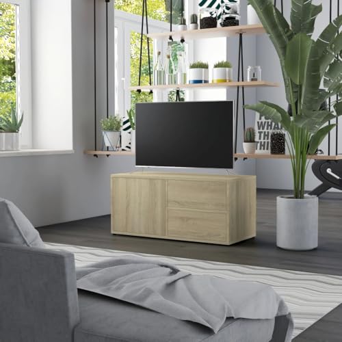 Qnhdfrt TV-Schrank Lowboard Sideboard in Sonoma-Eiche aus Holzwerkstoff 80x34x36 cm mit 2 Schubladen und Tür für Wohnzimmermöbel von Qnhdfrt