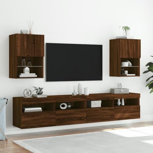 Qnhdfrt TV Schrank Lowboard Sideboard mit RGB LED Beleuchtung 2 Stück Braun Eichen-Optik Holzwerkstoff Glas 40,5x30x60 cm Wandmontage für Wohnzimmer Möbel Qnhdfrt TV Schrank Lowboard Sideboard mit RGB LED Beleuchtung 2 Stück Braun Eichen-Optik Holzwerkstoff Glas 40,5x30x60 cm Wandmontage für Wohnzimmer Möbel von Qnhdfrt
