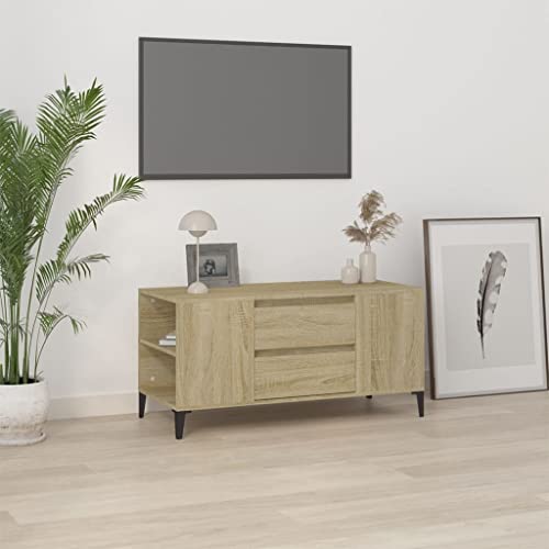 Qnhdfrt TV-Schrank Lowboard Sonoma-Eiche Holzwerkstoff Metall 102x44,5x50 cm Moderner TV-Ständer mit Schubladen für Wohnzimmer Industriedesign von Qnhdfrt