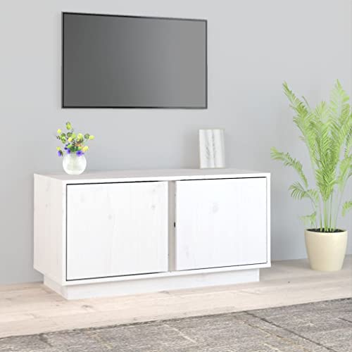 Qnhdfrt TV-Schrank Lowboard Weiß Massivholz Kiefer 80x35x40,5 cm mit 2 Türen Stauraum für Wohnzimmer Möbel von Qnhdfrt