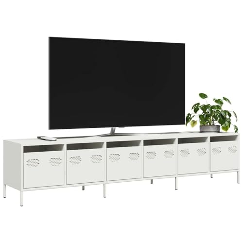 Qnhdfrt TV Schrank Lowboard Weiß aus Kaltgewalztem Stahl 202x39x43,5 cm mit 6 Schubladen für Wohnzimmer und Schlafzimmer Modernes Design von Qnhdfrt