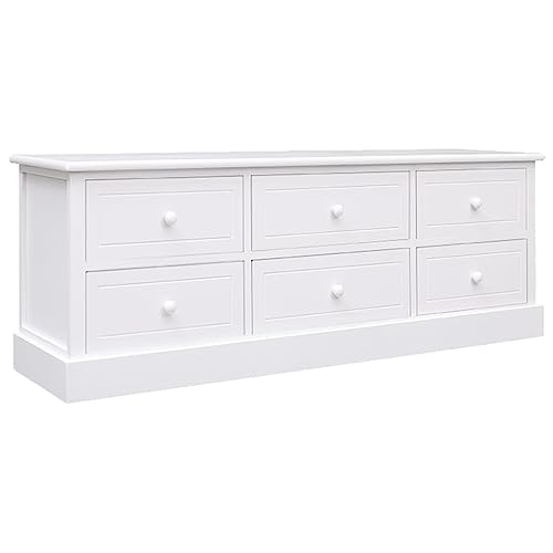 Qnhdfrt TV Schrank Lowboard Weiß aus Massivholz Paulownia und Pappelholz mit 6 Schubladen 108x30x40 cm Robust für Wohnzimmer Schlafzimmer von Qnhdfrt
