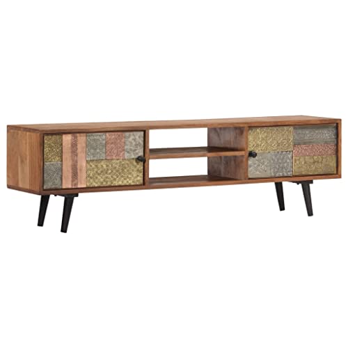 Qnhdfrt TV-Schrank Lowboard aus Massivholz Akazie Honigfarben 140x30x40 cm mit Vintage Charme Metall-Details 2 Fächer 2 Ablagen für Wohnzimmer Möbel von Qnhdfrt