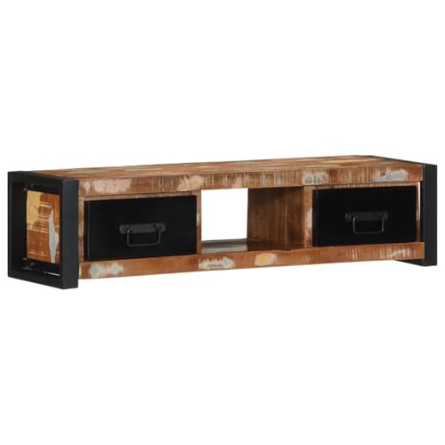 Qnhdfrt TV Schrank Lowboard aus Massivholz Altholz 100x30x25 cm Schwarz Braun mit Metallgriffen Industriell Stil für Wohnzimmer Schlafzimmer von Qnhdfrt
