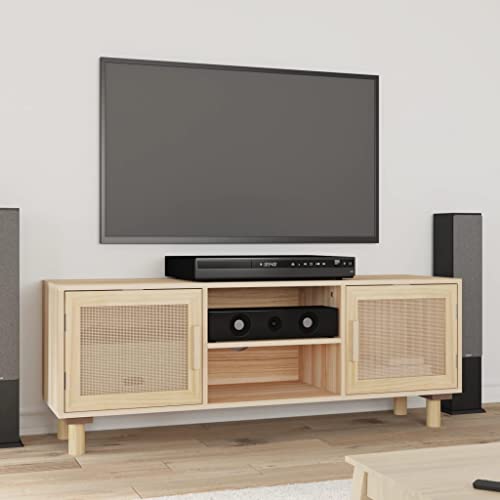 Qnhdfrt TV-Schrank Lowboard aus Massivholz Kiefer mit Rattan Türen 105x30x40 cm Braun Wohnzimmermöbel Stauraum von Qnhdfrt
