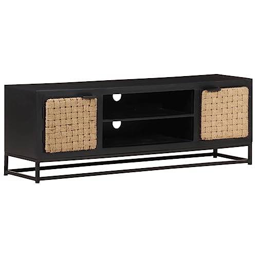 Qnhdfrt TV-Schrank Lowboard aus Massivholz Mango Industriestil mit Jute-Türen 120x30x40 cm für Wohnzimmer TV-Möbel von Qnhdfrt