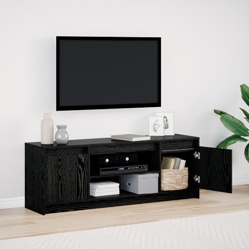 Qnhdfrt TV Schrank Lowboard in Schwarz-Eiche mit LED Beleuchtung Modernes Design 139.5x34x50cm Holzwerkstoff für Wohnzimmer Fernseher Ständer Qnhdfrt TV Schrank Lowboard in Schwarz-Eiche mit LED Beleuchtung Modernes Design 139.5x34x50cm Holzwerkstoff für Wohnzimmer Fernseher Ständer von Qnhdfrt