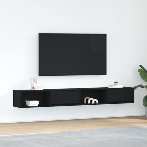 Qnhdfrt TV-Schrank Lowboard in Schwarz Eichen-Optik 100x31x25,5 cm mit Schublade und Fach, Robustes Design für Wohnzimmer, praktischer Stauraum (2 Stück) von Qnhdfrt