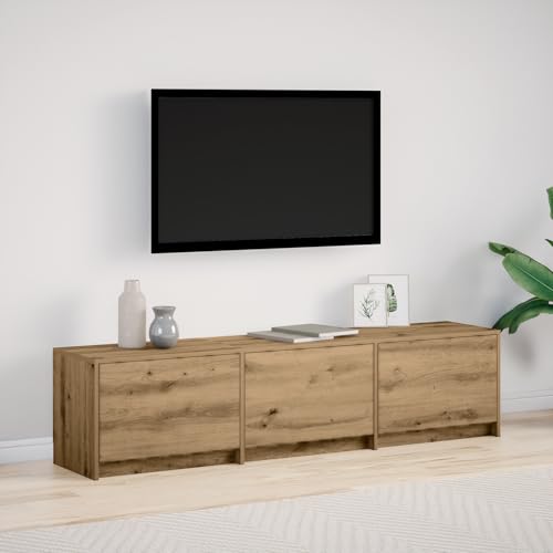 Qnhdfrt TV-Schrank Lowboard mit LED Artisan Eiche Braun 165x34x40 cm Massivholz Modernes Design 3 Schiebetüren für Wohnzimmer von Qnhdfrt