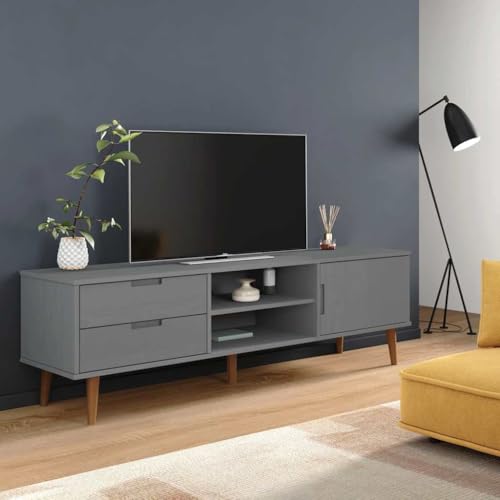Qnhdfrt TV-Schrank MOLDE Grau Massivholz Kiefer TV Board Lowboard Fernsehschrank mit Stauraum 158x40x49 cm für Wohnzimmer von Qnhdfrt