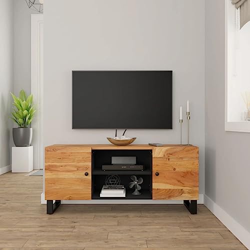 Qnhdfrt TV-Schrank Massivholz Akazie 105x33x46 cm Industriestil mit 4 Fächern Stauraum TV Board Lowboard Fernsehtisch für Wohnzimmer Möbel von Qnhdfrt