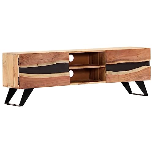 Qnhdfrt TV-Schrank Massivholz Akazie 140x30x45 cm Rustikales Lowboard mit 2 Fächern und Türen für Wohnzimmer von Qnhdfrt