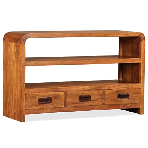 Qnhdfrt TV-Schrank Massivholz Akazie 90x30x55 cm Braun Mit 2 Fachböden und 3 Schubladen Stilvoller Fernsehschrank Lowboard Sideboard für Wohnzimmer von Qnhdfrt