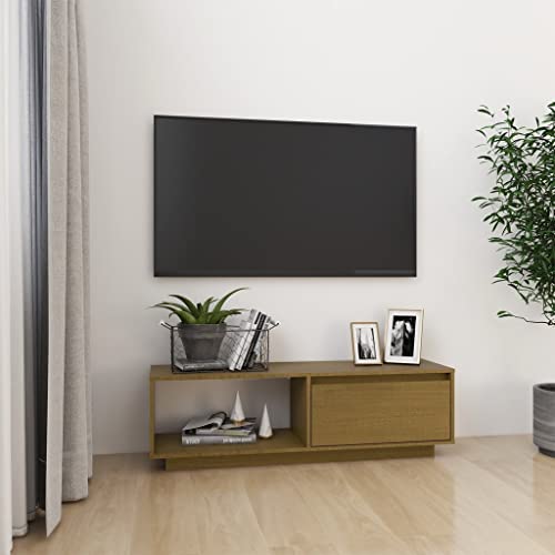Qnhdfrt TV-Schrank Massivholz Kiefer Honigbraun 110x30x33,5 cm Robust mit Fächern für Wohnzimmer Fernsehtisch Lowboard von Qnhdfrt