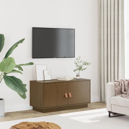 Qnhdfrt TV Schrank Massivholz Kiefer Honigbraun 80x34x40 cm TV Board mit Stauraum Stabile Oberfläche für Wohnzimmer von Qnhdfrt