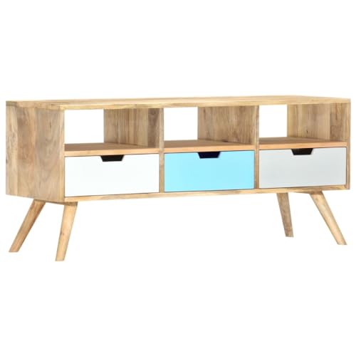 Qnhdfrt TV-Schrank Massivholz Mango 110x35x48 cm Braun mit 3 Schubladen und 3 Fächern Sideboard Lowboard für Wohnzimmer von Qnhdfrt