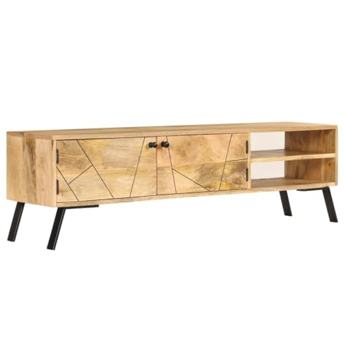 Qnhdfrt TV Schrank Massivholz Mango 140x30x40 cm Lowboard mit Stauraum für Wohnzimmer Fernseher und Deko Robustes TV-Möbel von Qnhdfrt