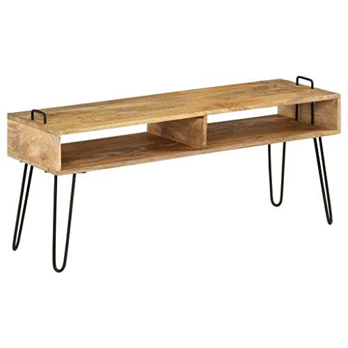 Qnhdfrt TV Schrank Massivholz Mango mit Stahlbeinen und Ablagefach 110x35x45 cm für Wohnzimmer Industrie Design von Qnhdfrt