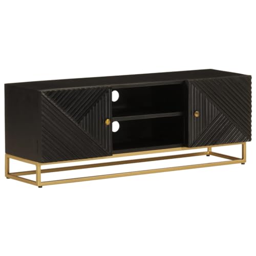 Qnhdfrt TV-Schrank Medienschrank Schwarz Massivholz Mango Eisen 110x30x40 cm Robustes Design mit großem Stauraum für DVDs und Dekoration im Wohnzimmer von Qnhdfrt