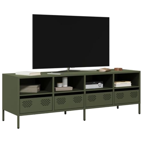 Qnhdfrt TV Schrank Olivgrün 135x39x43,5 cm Kaltgewalzter Stahl Industrie-Stil TV Board mit 4 Fächern und 4 Schubladen für Wohnzimmer oder Schlafzimmer Qnhdfrt TV Schrank Olivgrün 135x39x43,5 cm Kaltgewalzter Stahl Industrie-Stil TV Board mit 4 Fächern und 4 Schubladen für Wohnzimmer oder Schlafzimmer von Qnhdfrt