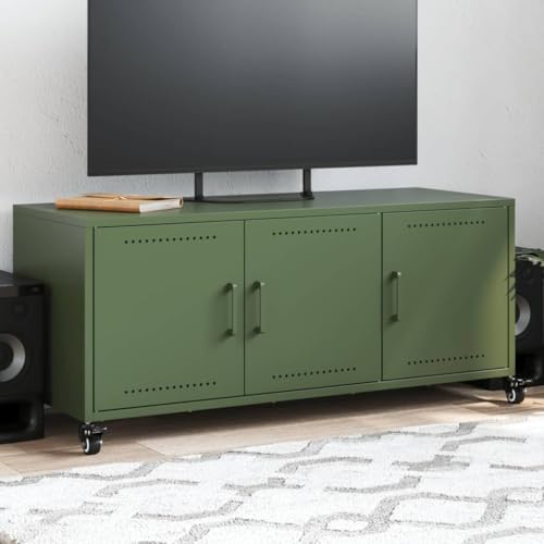 Qnhdfrt TV-Schrank Olivgrün aus Kaltgewalztem Stahl mit 3 Türen und Rollen 100,5x39x43,5 cm für Wohnzimmer Lowboard Sideboard Qnhdfrt TV-Schrank Olivgrün aus Kaltgewalztem Stahl mit 3 Türen und Rollen 100,5x39x43,5 cm für Wohnzimmer Lowboard Sideboard von Qnhdfrt