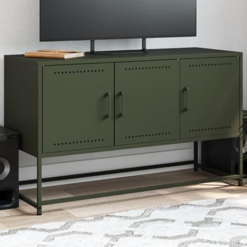 Qnhdfrt TV-Schrank Olivgrün aus Stahl 100,5x39x60,5 cm Industrie-Stil TV Sideboard mit 3 Fächern für Wohnzimmer oder Schlafzimmer Qnhdfrt TV-Schrank Olivgrün aus Stahl 100,5x39x60,5 cm Industrie-Stil TV Sideboard mit 3 Fächern für Wohnzimmer oder Schlafzimmer von Qnhdfrt