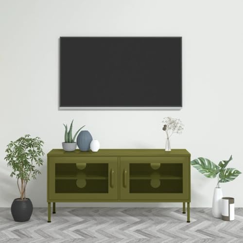 Qnhdfrt TV-Schrank Olivgrün aus Stahl für Wohnzimmer mit Gittertüren Kabelmanagement 105x35x50 cm Robust Langlebig als Lowboard Sideboard Qnhdfrt TV-Schrank Olivgrün aus Stahl für Wohnzimmer mit Gittertüren Kabelmanagement 105x35x50 cm Robust Langlebig als Lowboard Sideboard von Qnhdfrt