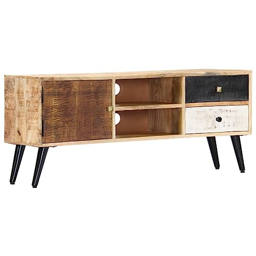Qnhdfrt TV-Schrank Retro Stil aus Mango Massivholz 115x30x47 cm mit Schubladen Fächern für Wohnzimmer Loungebereich als Sideboard Lowboard von Qnhdfrt