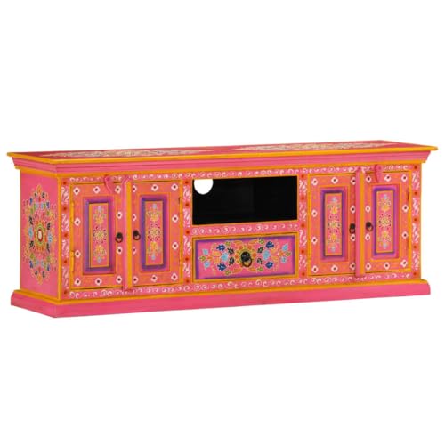 Qnhdfrt TV-Schrank Rosa Massivholz Mango Retro Design 110x30x40 cm Stauraum Lowboard für Wohnzimmer von Qnhdfrt