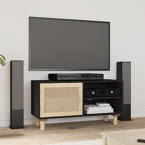 Qnhdfrt TV-Schrank Schwarz 80x30x40 cm Massivholz Kiefer Natur-Rattan mit 3 Fächern Stauraum für Wohnzimmer Qnhdfrt TV-Schrank Schwarz 80x30x40 cm Massivholz Kiefer Natur-Rattan mit 3 Fächern Stauraum für Wohnzimmer von Qnhdfrt