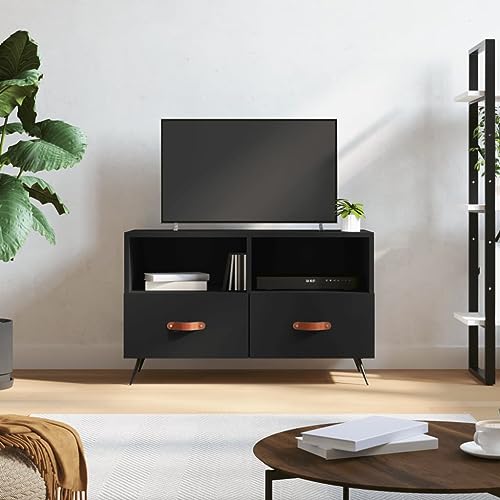 Qnhdfrt TV Schrank Schwarz 80x36x50 cm mit Schubladen und Fächern aus Holzwerkstoff Eisenbeinen für Wohnzimmer von Qnhdfrt