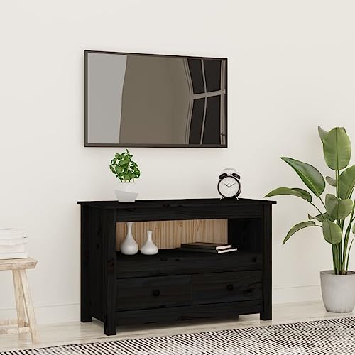 Qnhdfrt TV Schrank Schwarz Massivholz Kiefer Lowboard mit 2 Schubladen und Fach 79x35x52 cm Rustikales Design für Wohnzimmer Fernsehschrank Qnhdfrt TV Schrank Schwarz Massivholz Kiefer Lowboard mit 2 Schubladen und Fach 79x35x52 cm Rustikales Design für Wohnzimmer Fernsehschrank von Qnhdfrt