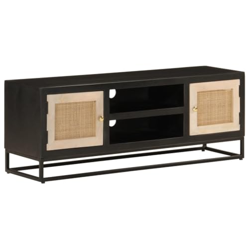 Qnhdfrt TV-Schrank Schwarz Massivholz Mango mit Eisen Beinen 110x30x40 cm Robust Langlebig Großer Stauraum für Wohnzimmer Medienaufbewahrung von Qnhdfrt