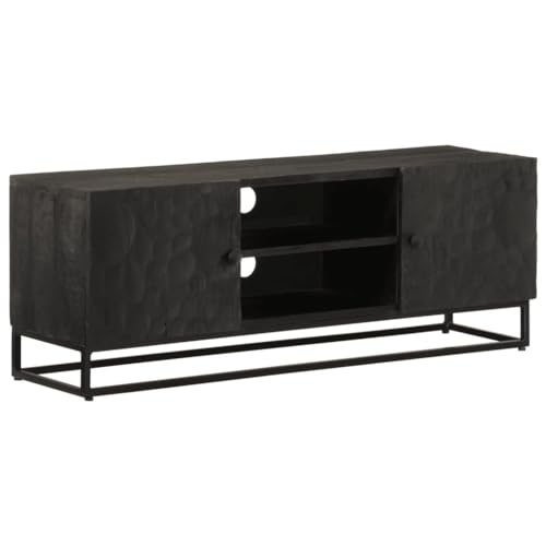 Qnhdfrt TV-Schrank Schwarz Massivholz Mango mit Eisenbeinen 110x30x40 cm Robust mit großem Stauraum für DVDs und Wohnzimmer von Qnhdfrt