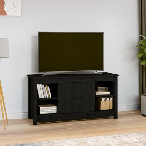 Qnhdfrt TV-Schrank Schwarz aus Massivholz Kiefer Lowboard Sideboard mit Stauraum für Wohnzimmer Fernseher Modernes Design 103x36,5x52 cm Stabiles TV Board von Qnhdfrt