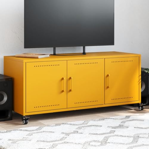Qnhdfrt TV Schrank Senfgelb aus Stahl 100,5x39x43,5 cm mit Rollen, Stauraum und Ablagefläche, Lowboard für Wohnzimmer Qnhdfrt TV Schrank Senfgelb aus Stahl 100,5x39x43,5 cm mit Rollen, Stauraum und Ablagefläche, Lowboard für Wohnzimmer von Qnhdfrt