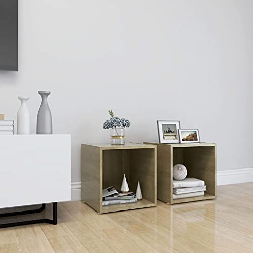 Qnhdfrt TV-Schrank Set 2 Stück Sonoma-Eiche Holzwerkstoff 37x35x37 cm Modernes Design Stabile Aufbewahrung für Wohnzimmer TV-Bereich von Qnhdfrt