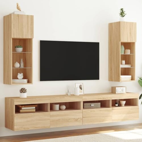 Qnhdfrt TV-Schrank Set 2er Sonoma Eiche 30,5x30x90 cm, Lowboard mit RGB LED & Wandbefestigung, Holzwerkstoff & Glas, Sideboard Wohnzimmer modern Qnhdfrt TV-Schrank Set 2er Sonoma Eiche 30,5x30x90 cm, Lowboard mit RGB LED & Wandbefestigung, Holzwerkstoff & Glas, Sideboard Wohnzimmer modern von Qnhdfrt