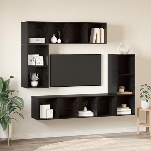 Qnhdfrt TV Schrank Set 4 Stück Wandmontiertes Regal Schwarze Eiche Holzwerkstoff 37x37x142.5cm Modulares Design für Wohnzimmer Büro Qnhdfrt TV Schrank Set 4 Stück Wandmontiertes Regal Schwarze Eiche Holzwerkstoff 37x37x142.5cm Modulares Design für Wohnzimmer Büro von Qnhdfrt