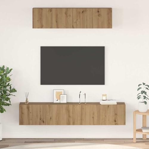 Qnhdfrt TV-Schrank Set 4-TLG Eiche handwerklich Mittel 80 x 30 x 30 cm Rustikales Design mit Schiebetüren & Stauraum Holzwerkstoff Wohnzimmermöbel Qnhdfrt TV-Schrank Set 4-TLG Eiche handwerklich Mittel 80 x 30 x 30 cm Rustikales Design mit Schiebetüren & Stauraum Holzwerkstoff Wohnzimmermöbel von Qnhdfrt