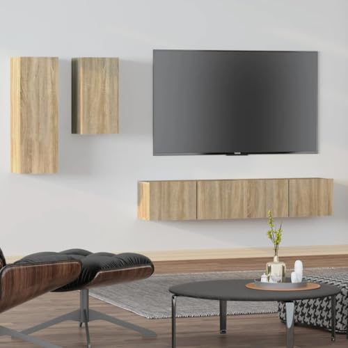 Qnhdfrt TV-Schrank Set 4-TLG Sonoma-Eiche Holzwerkstoff Wandmontage TV-Board Lowboard mit Stauraum für Wohnzimmer Qnhdfrt TV-Schrank Set 4-TLG Sonoma-Eiche Holzwerkstoff Wandmontage TV-Board Lowboard mit Stauraum für Wohnzimmer von Qnhdfrt