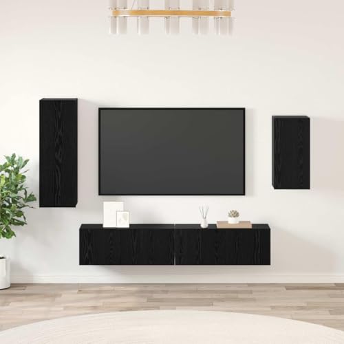 Qnhdfrt TV-Schrank Set 4-teilig Schwarz Eiche Holzwerkstoff Wandmontiert Modernes Design Stauraum für Wohnzimmer Qnhdfrt TV-Schrank Set 4-teilig Schwarz Eiche Holzwerkstoff Wandmontiert Modernes Design Stauraum für Wohnzimmer von Qnhdfrt