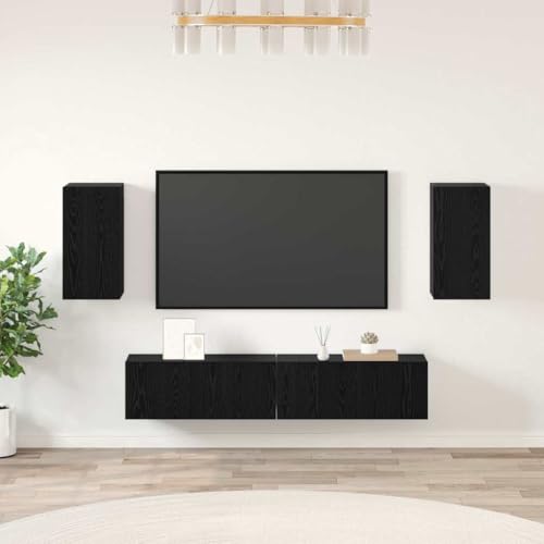 Qnhdfrt TV-Schrank Set 4-teilig in Schwarz Eiche Modernes Design Holzwerkstoff Wandmontiert Platzsparend für Wohnzimmer von Qnhdfrt