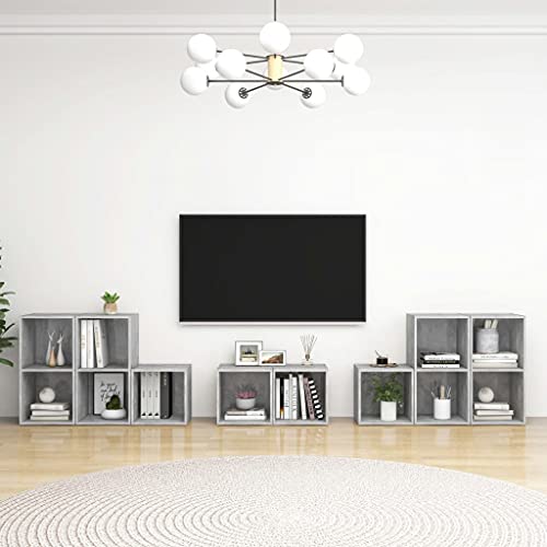 Qnhdfrt TV Schrank Set Betongrau Holzwerkstoff 8-teilig mit Stauraum für Zeitschriften Bücher DVDs Flexibles Design Horizontal Vertikal Aufstellbar für Wohnzimmer Fernsehschrank von Qnhdfrt