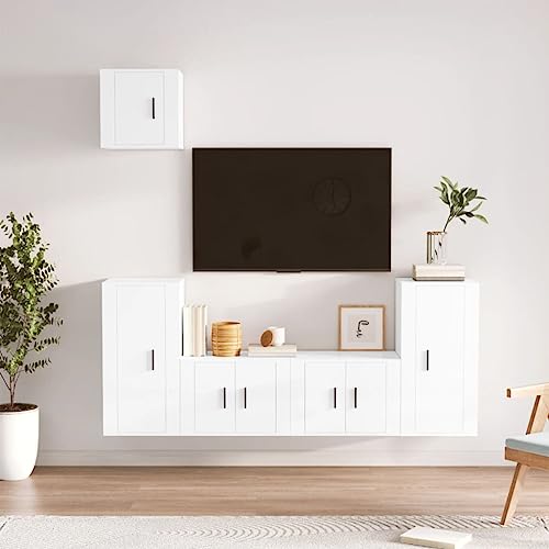 Qnhdfrt TV-Schrank-Set Hochglanz-Weiß Holzwerkstoff mit Wandmontage, 5-TLG. Lowboard Möbel fürs Wohnzimmer mit praktischem Stauraum Qnhdfrt TV-Schrank-Set Hochglanz-Weiß Holzwerkstoff mit Wandmontage, 5-TLG. Lowboard Möbel fürs Wohnzimmer mit praktischem Stauraum von Qnhdfrt